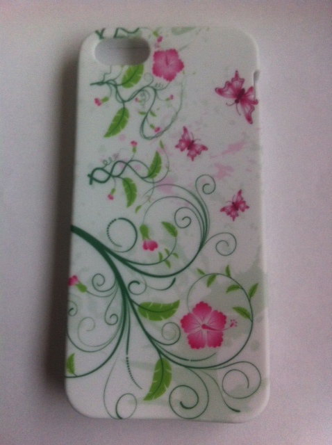 Apple Iphone 5 case, groen, roze bloemen